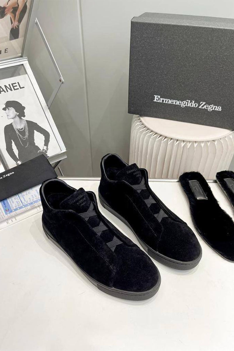 Zegna Кроссовки с мехом Triple Stitch high-top - Black