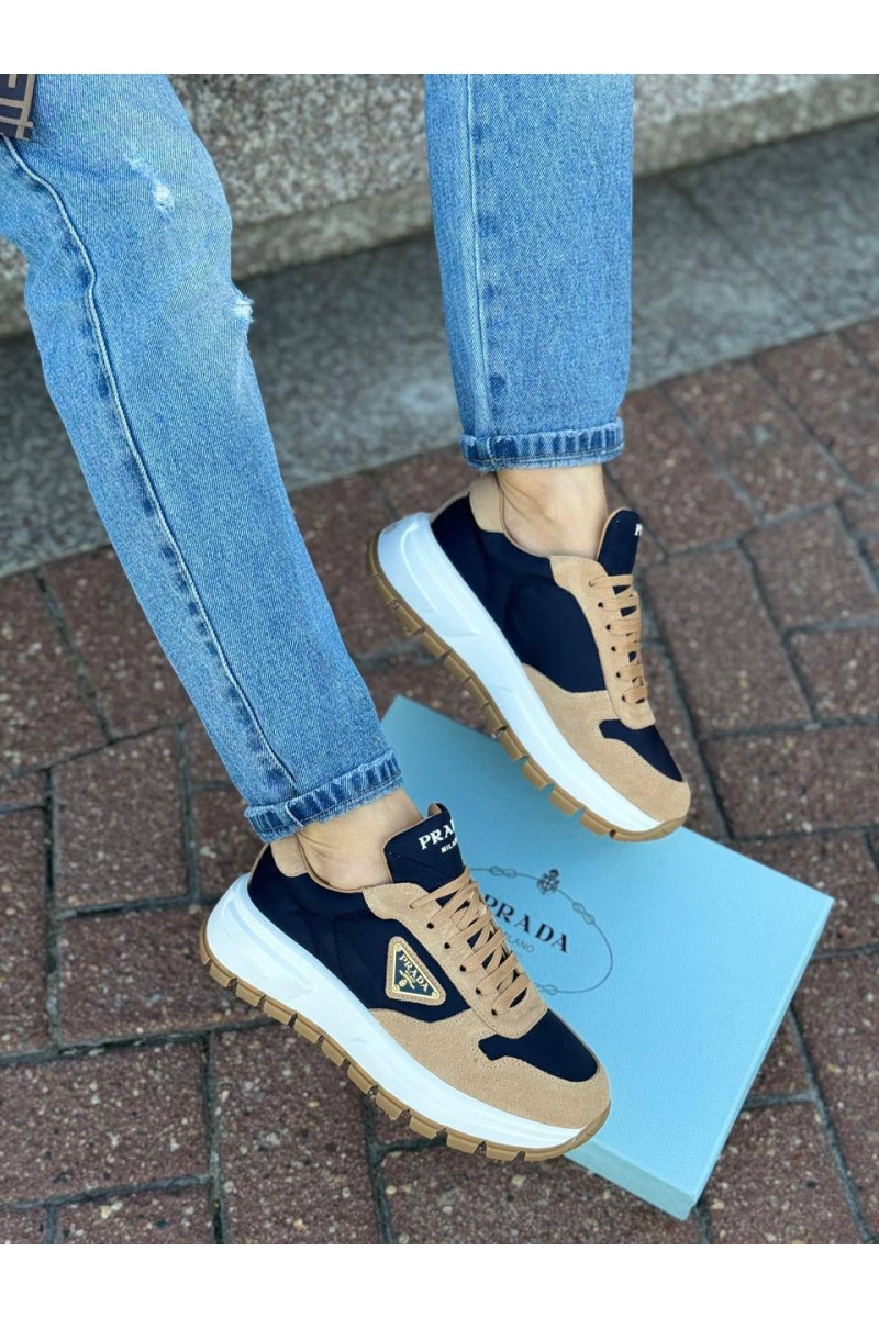 Prada Женские комбинированные кроссовки - Beige / Blue