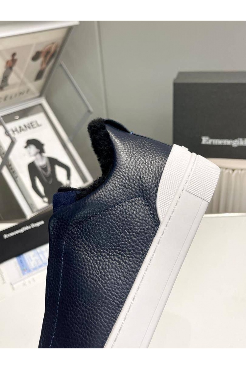 Zegna Кроссовки с мехом Triple Stitch - Navy