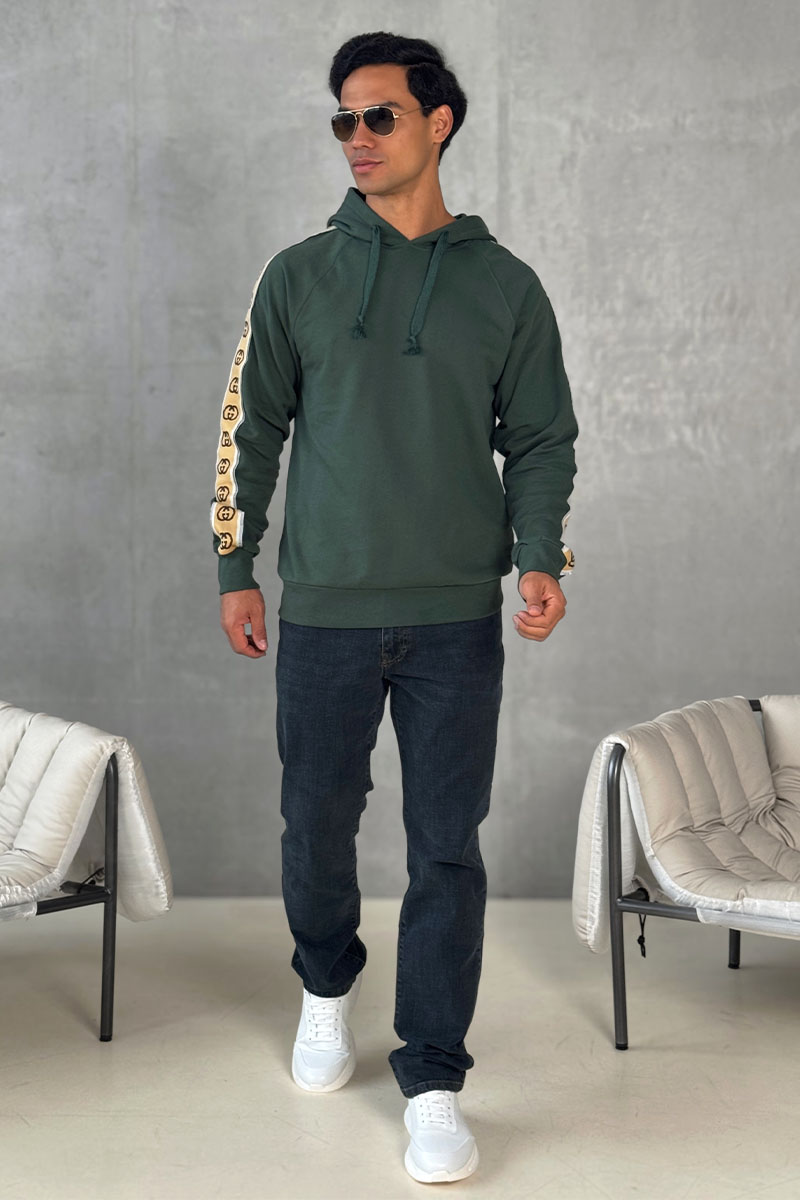 Gucci Зелёное оверсайз худи Interlocking G stripe