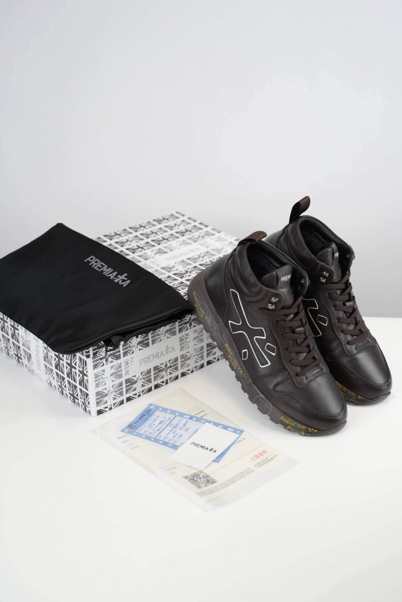 Premiata Кожаные кроссовки с мехом high-top - Brown