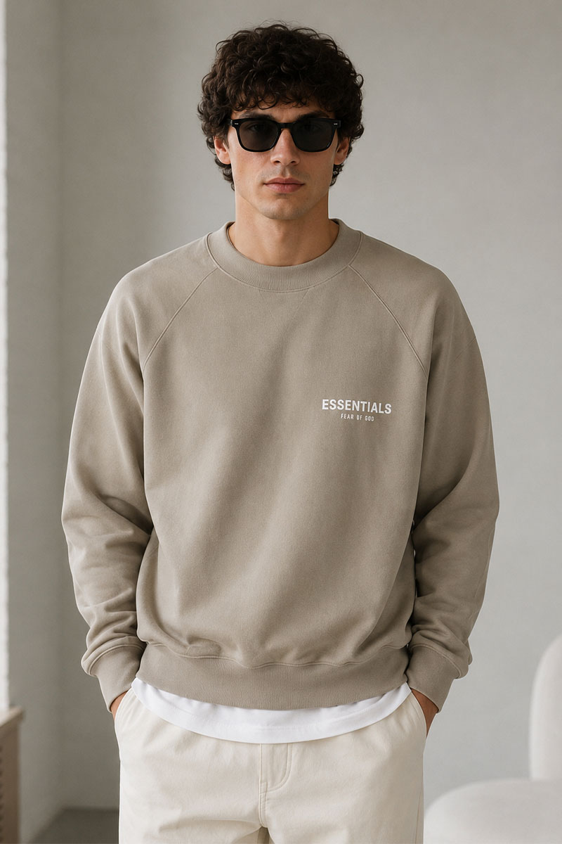 Designer Clothing Бежевый свитшот Fear Of God Essentials Flocked Logo