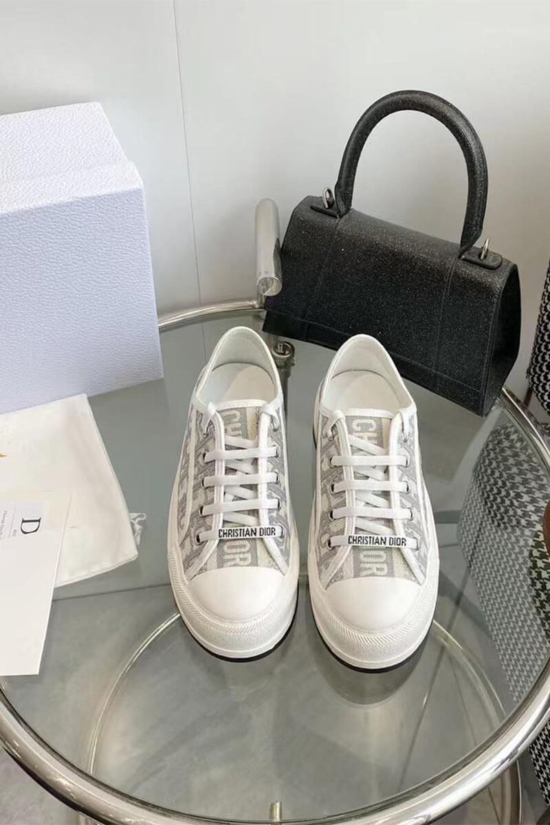 Dior Женские кеды на платформе Walk'n' -  Grey / White 