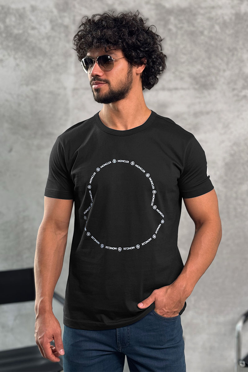 Moncler Чёрная брендовая футболка Logo Outline