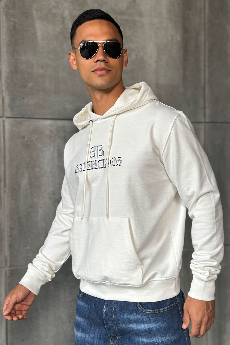 Balenciaga Белое оверсайз худи Pixel Logo