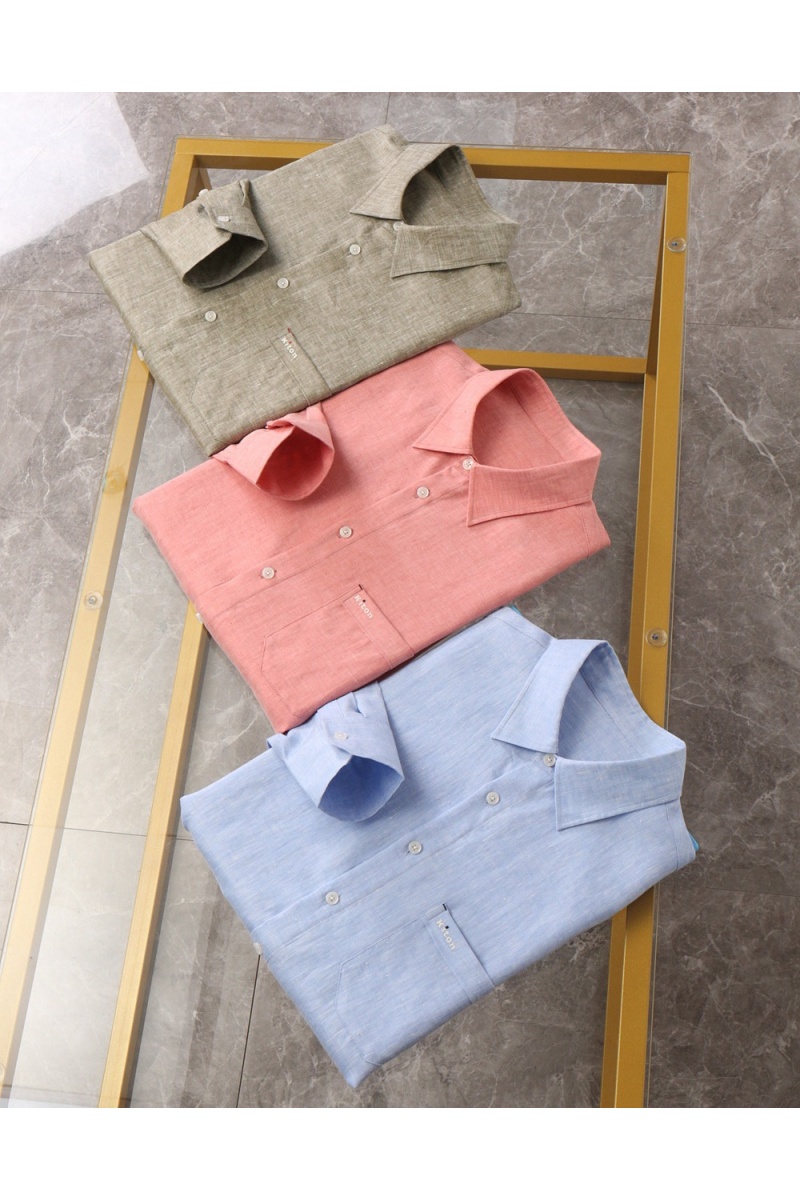 Kiton Льняная рубашка голубого цвета premium