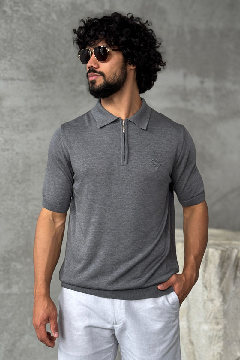 Stеfаnо Riссi Мужское поло Eagle zip-neck - Grey
