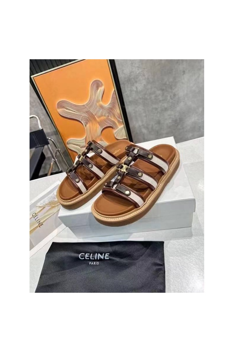 Celine Женские кожаные шлёпанцы 