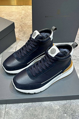 Кожаные кроссовки с мехом high-top - Navy