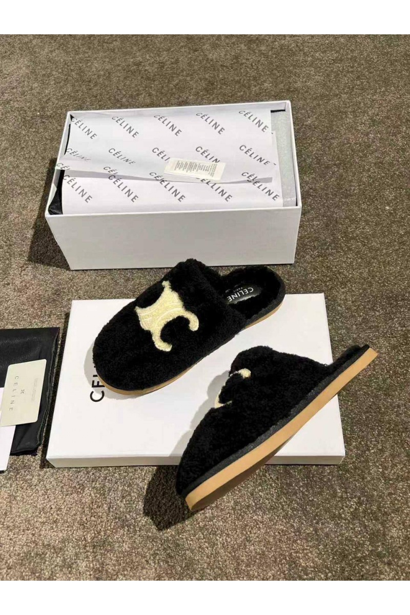 Celine Женские меховые шлёпанцы Triomphe premium