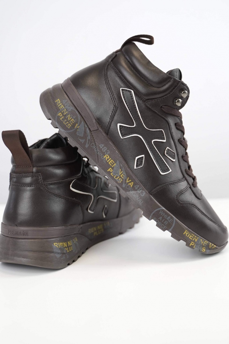 Premiata Кожаные кроссовки с мехом high-top - Brown
