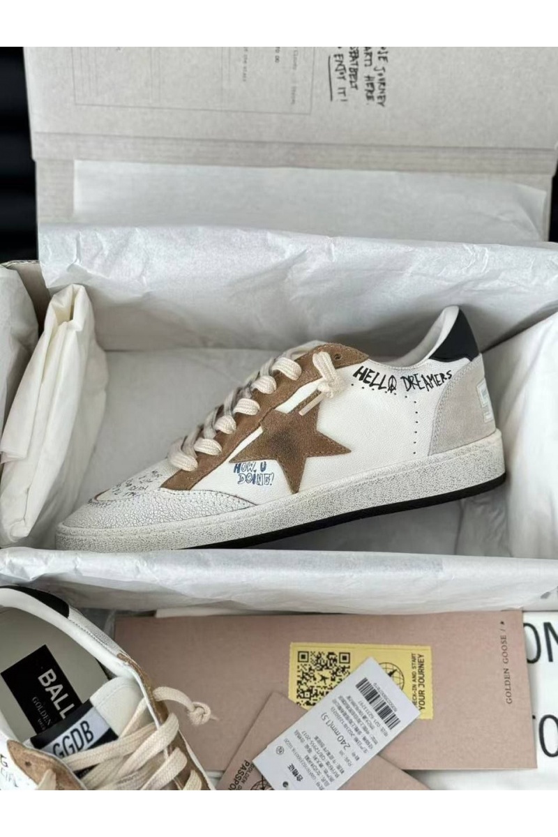Designer Clothing Женские кожаные кроссовки Golden Goose Ball Star Premium - Beige / White