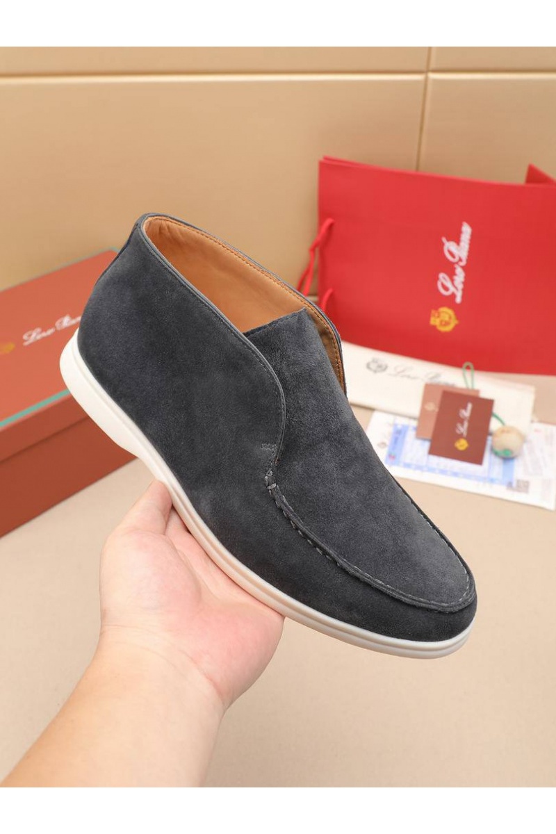 Loro Piana Замшевые лоферы с меховой стелькой Open Walk - Dark Grey