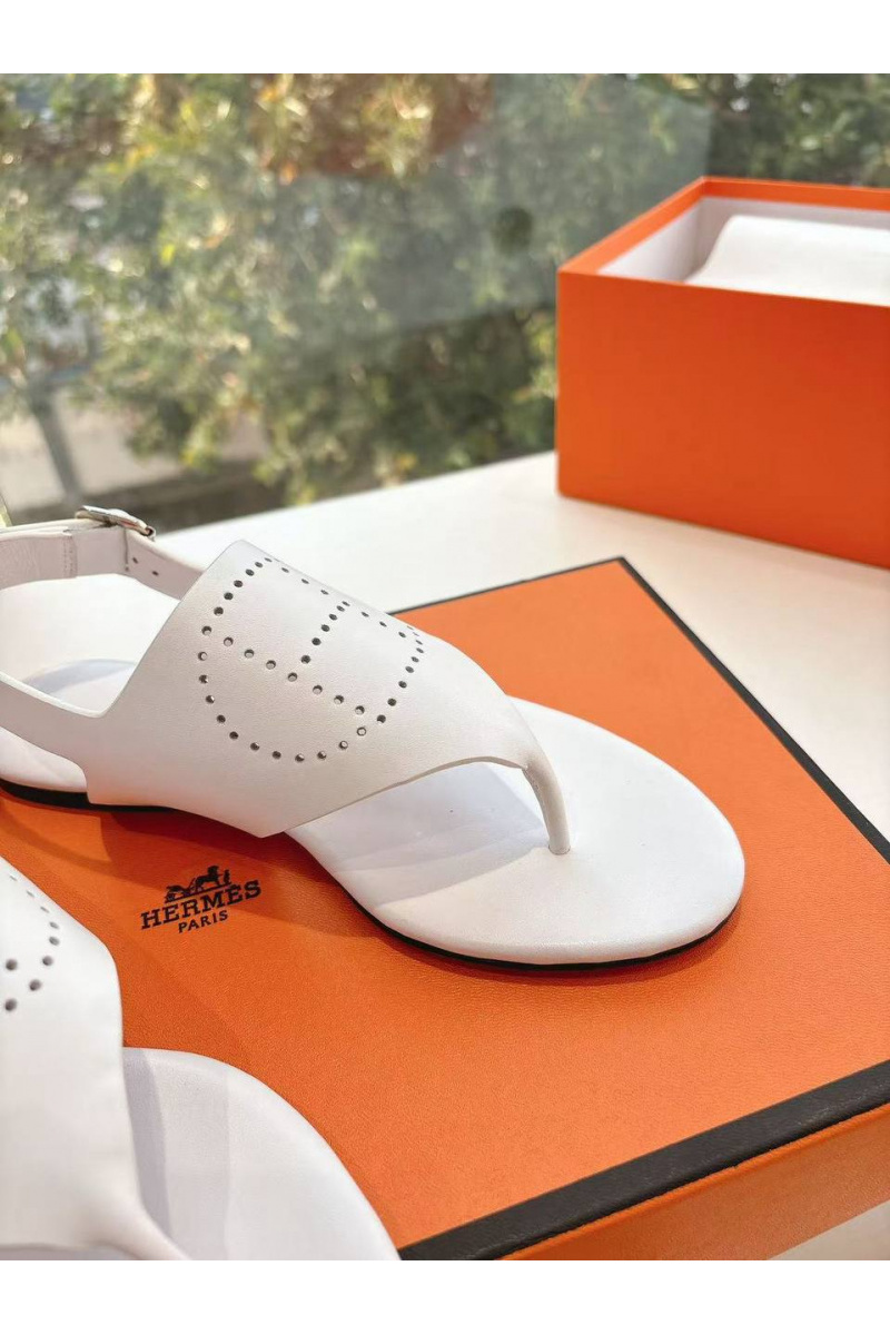 Hermes Женские кожаные сандалии Premium - White