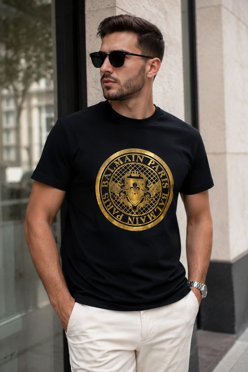 Balmain Футболка чёрного цвета metallic coin