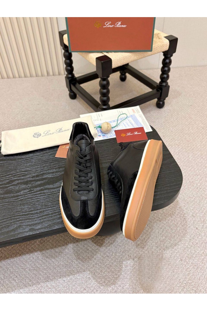 Loro Piana Кожаные кроссовки с мехом high-top