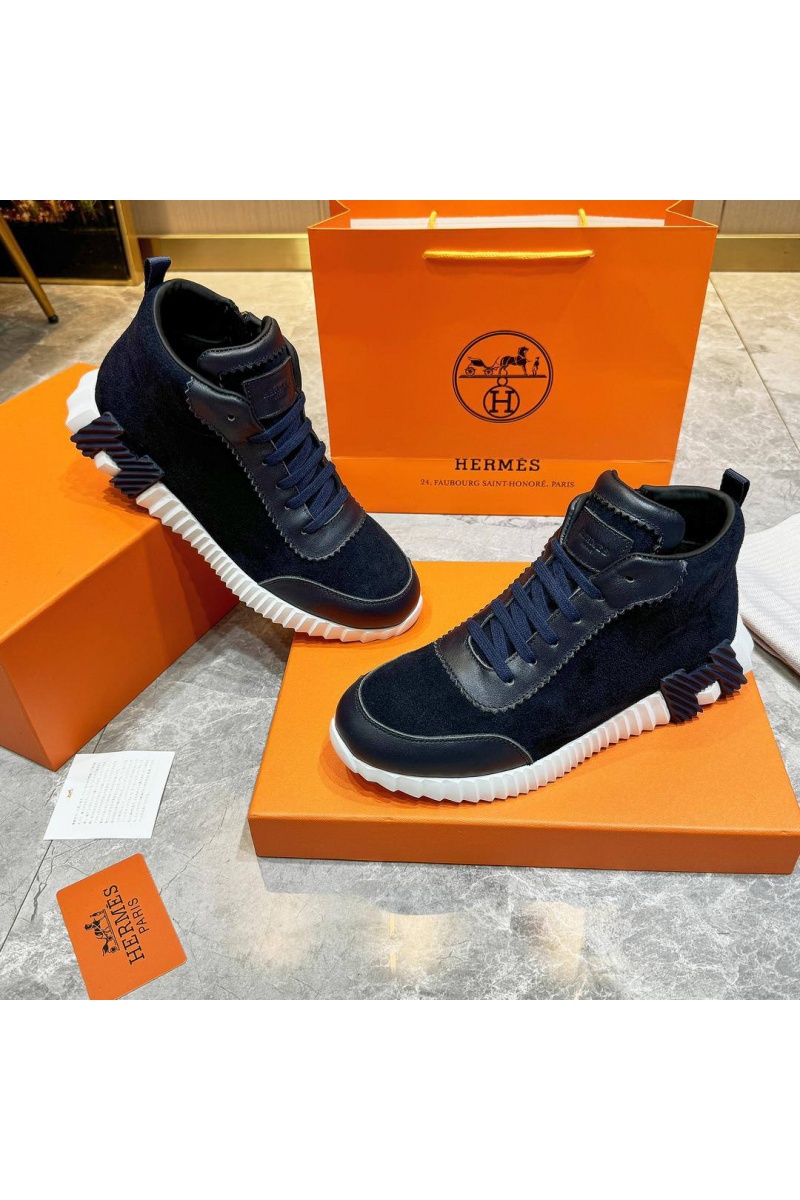 Hermes Кроссовки с мехом Bouncing high-top - Navy