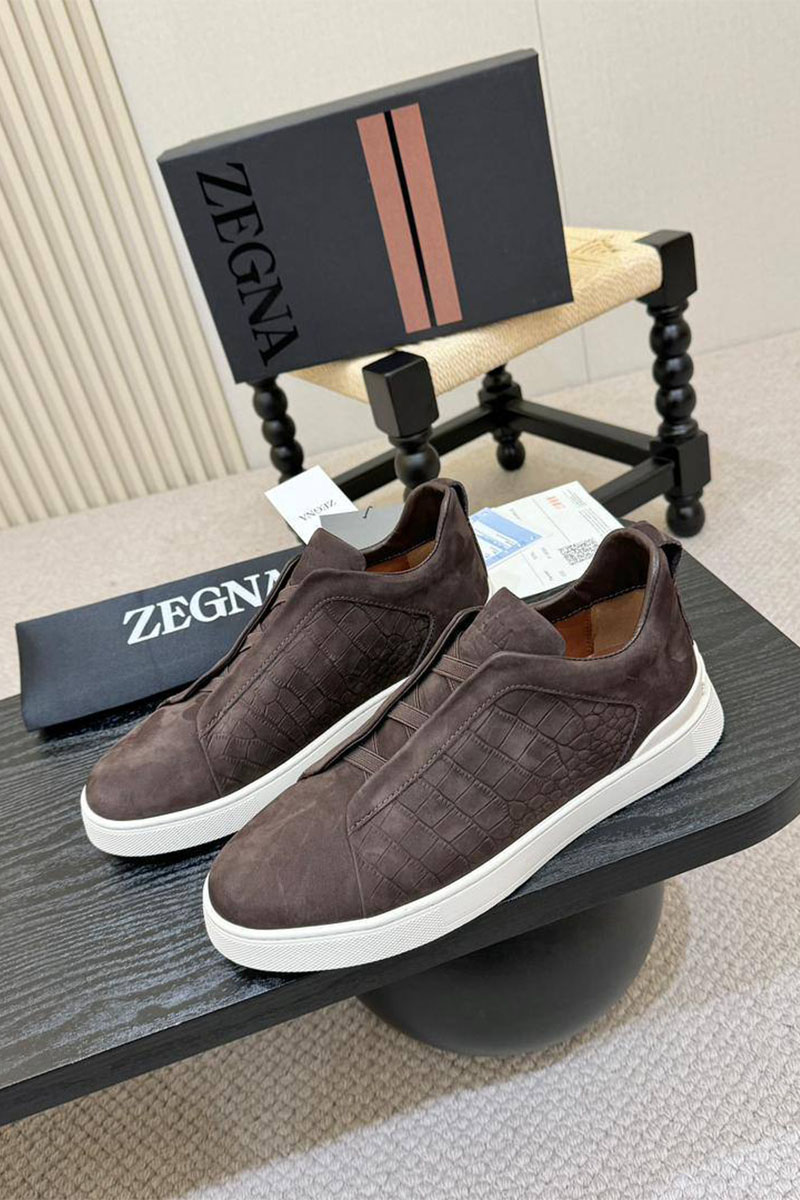 Zegna Мужские кроссовки Triple Stitch Alligator - Brown