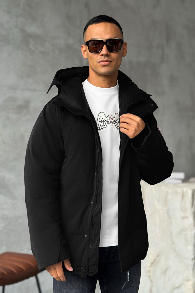 Canada Goose Чёрный пуховик Sanford logo-patch