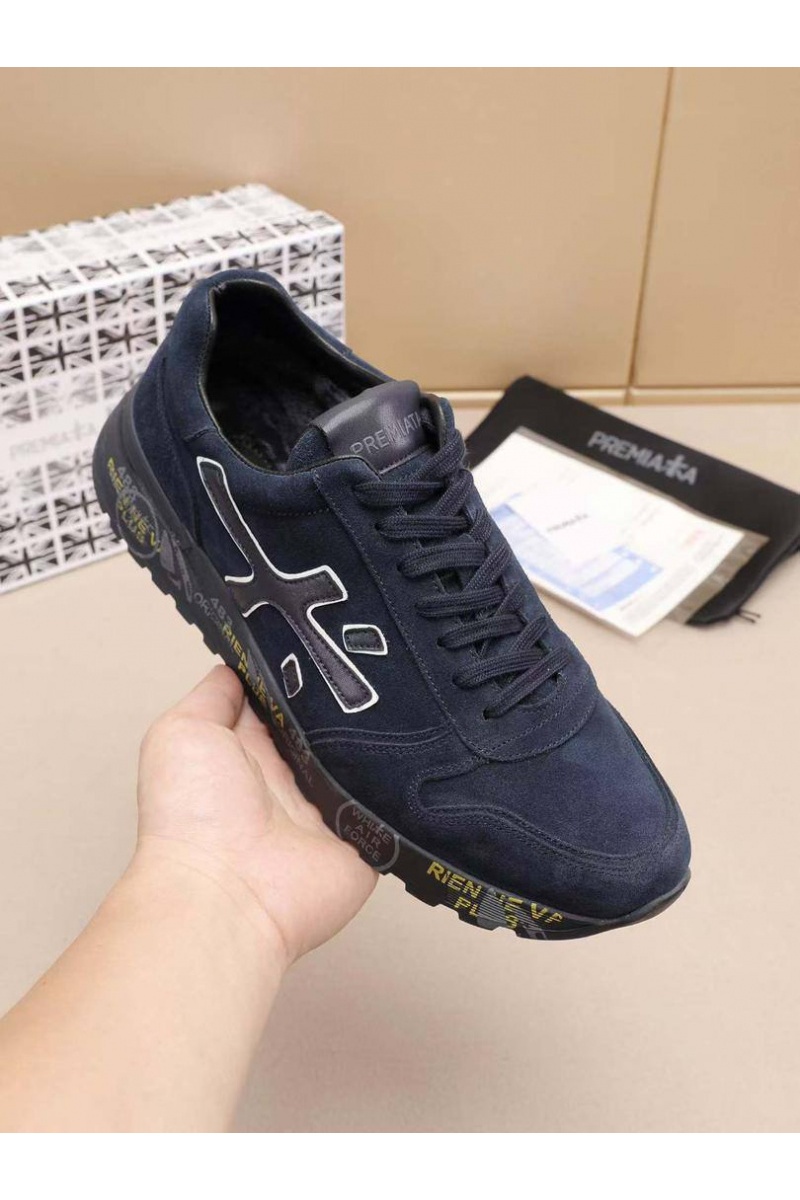 Premiata Замшевые кроссовки с мехом low-top - Navy