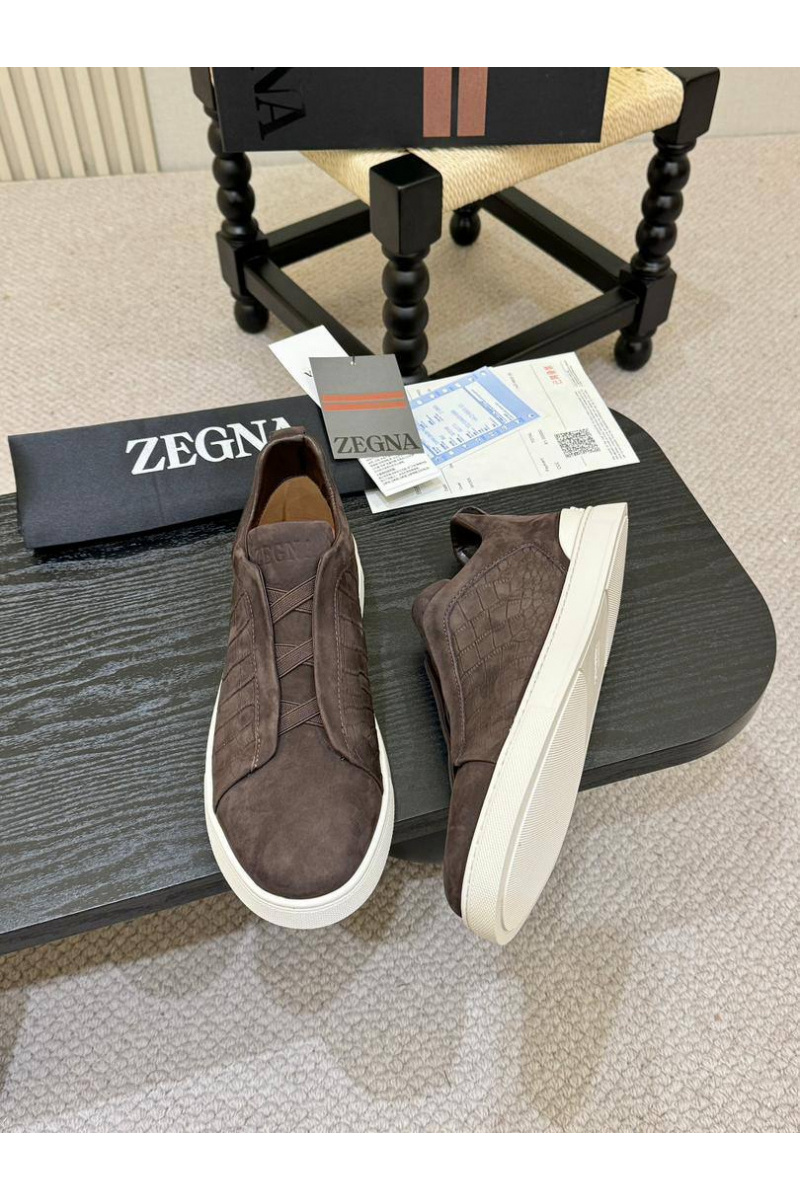Zegna Мужские кроссовки Triple Stitch Alligator - Brown
