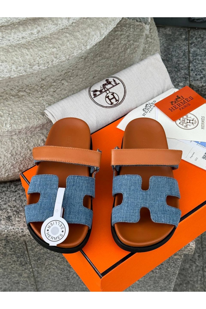 Hermes Женские кожаные сандалии Chypre - Brown / Blue