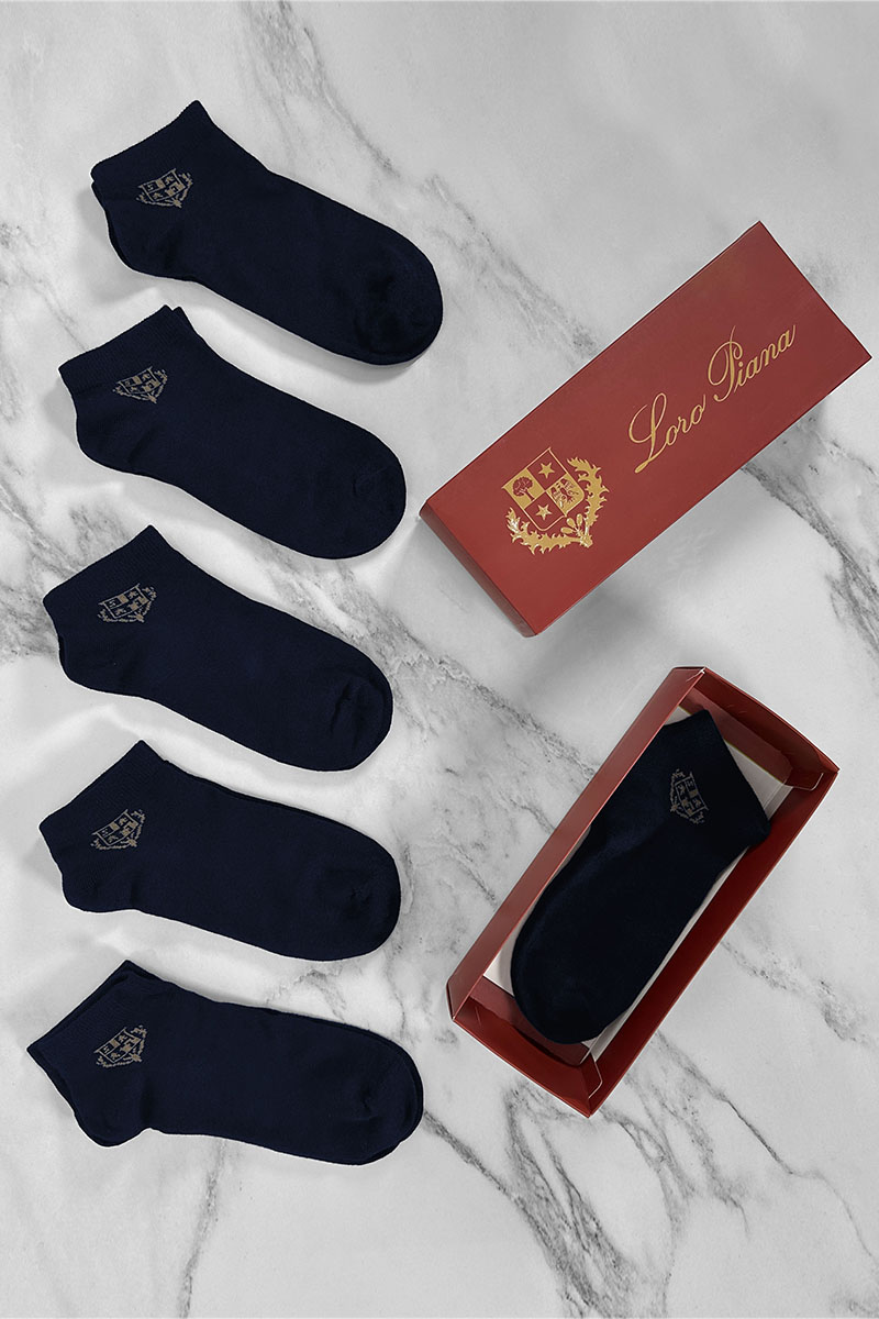 Loro Piana Комплект тёмно-синих носков brown logo