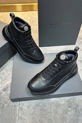 Кожаные кроссовки с мехом high-top - Black