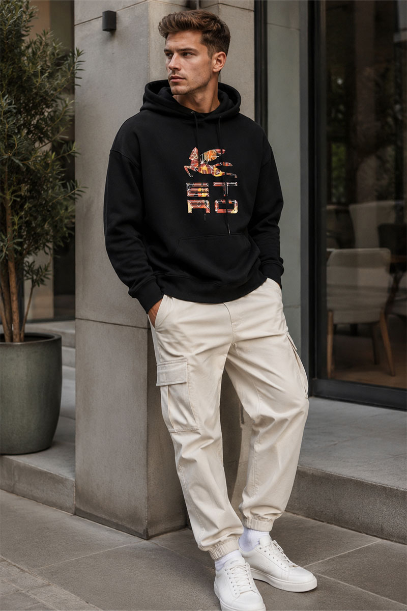 Etro Чёрное оверсайз худи Pegaso logo-print