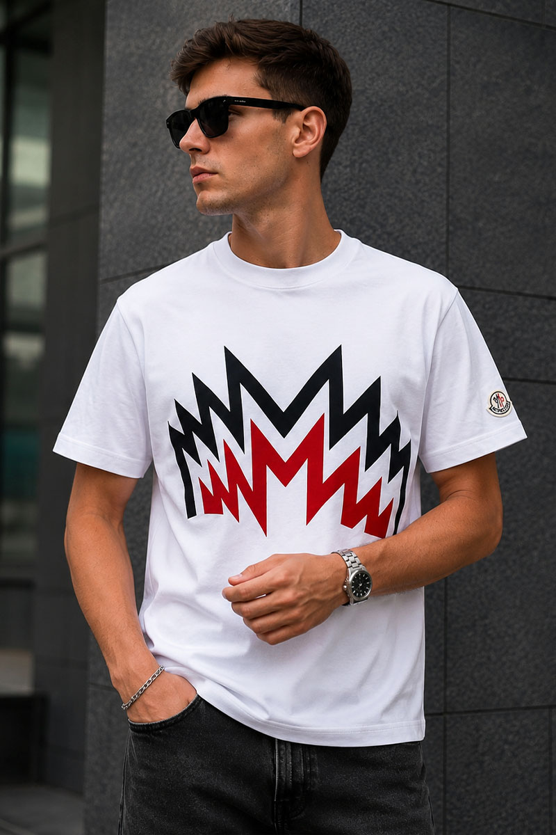 Moncler Мужская белая футболка Multi M Logo
