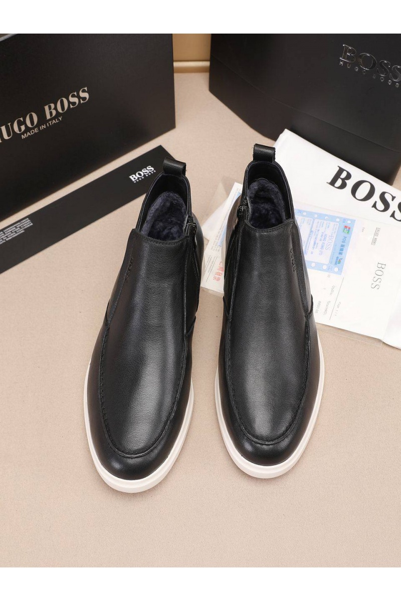 Hugо Воss Кожаные лоферы с мехом high-top - Black