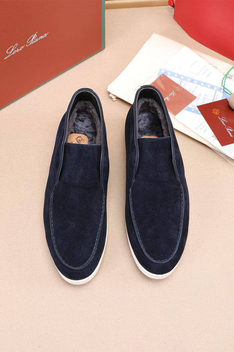 Loro Piana Замшевые лоферы с мехом Open Walk - Navy