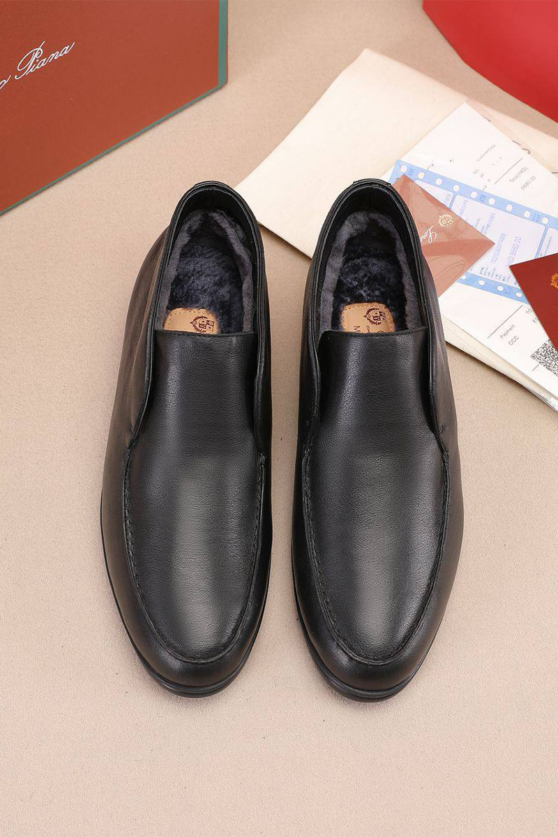 Loro Piana Кожаные лоферы с мехом Open Walk - Black