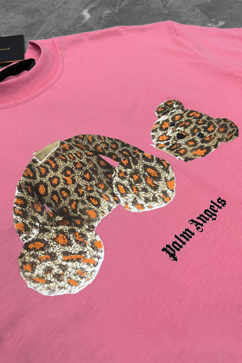 Palm Angels Розовая оверсайз футболка Leopard Bear