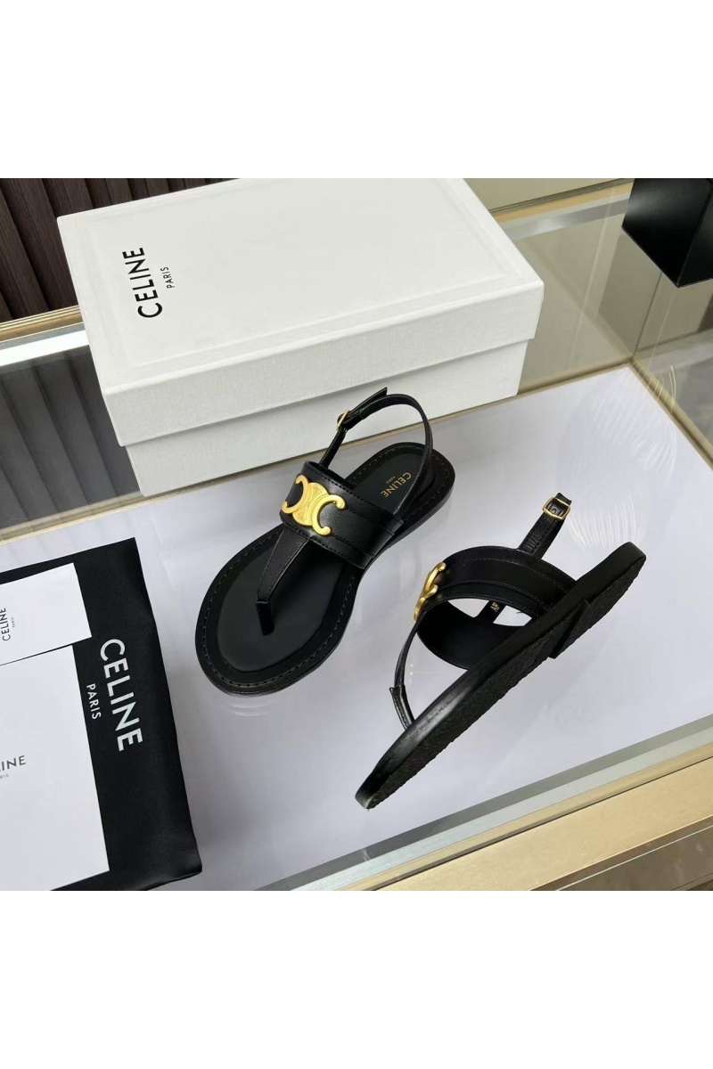 Celine Женские кожаные сандалии Premium - Black