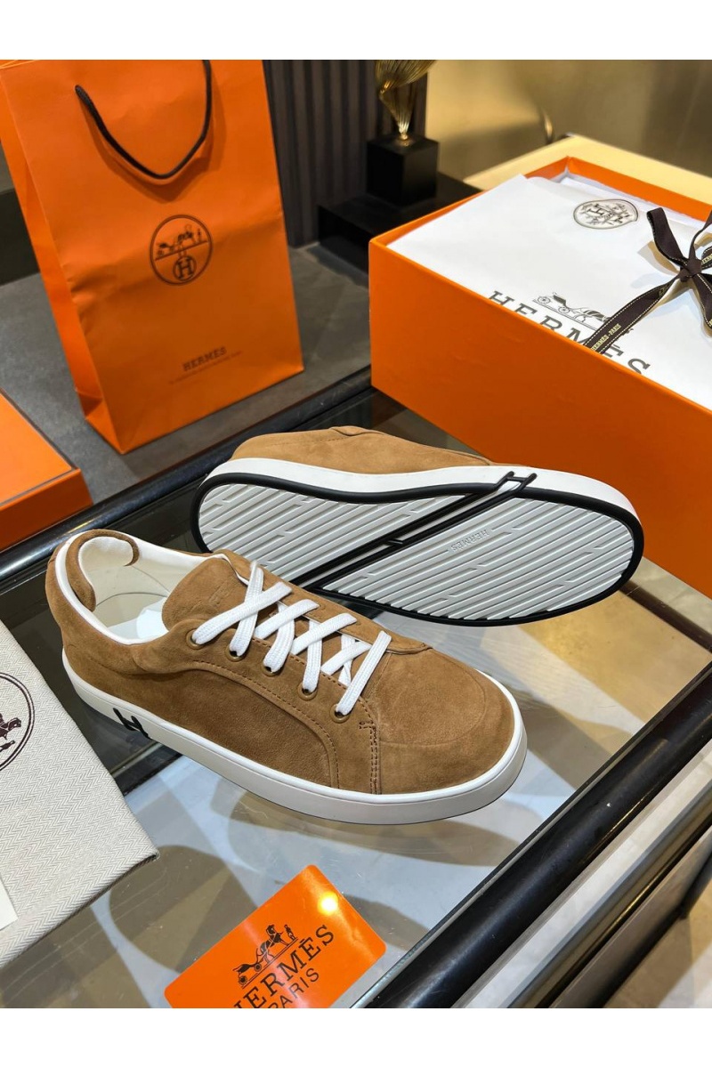 Hermes Женские замшевые кроссовки Premium - Chestnut