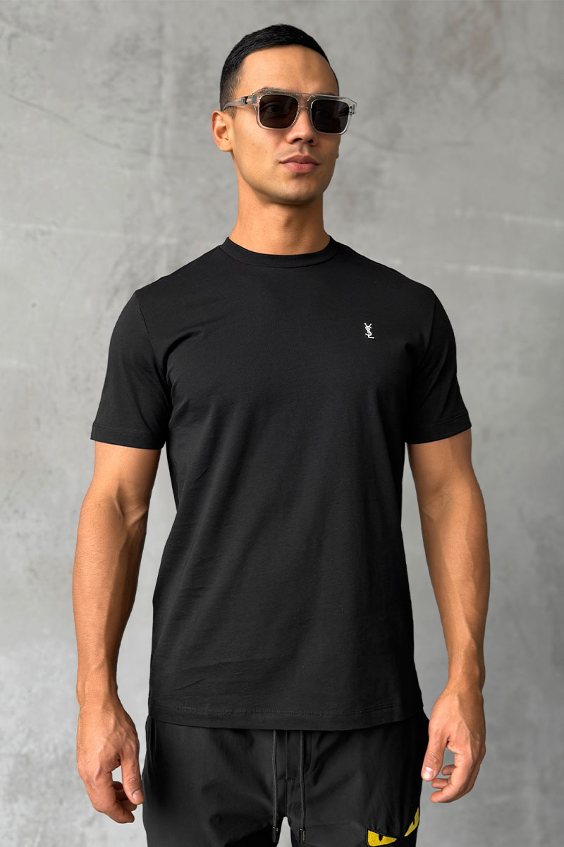 Yves Saint Laurent Мужская футболка logo-embroidered - Black