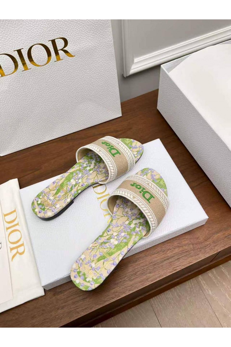 Dior Женские шлепанцы Dway Slide Embroidered Cotton premium