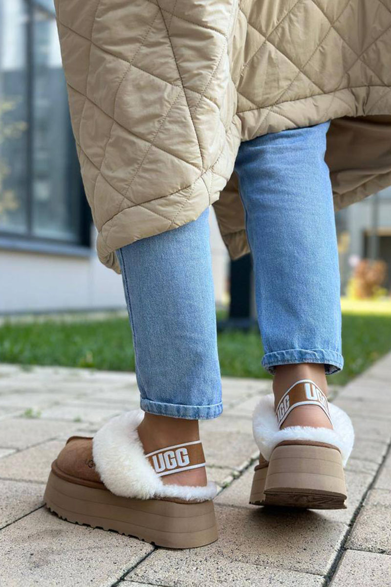 UGG Замшевые женские слиперы с мехом Funkette Platform