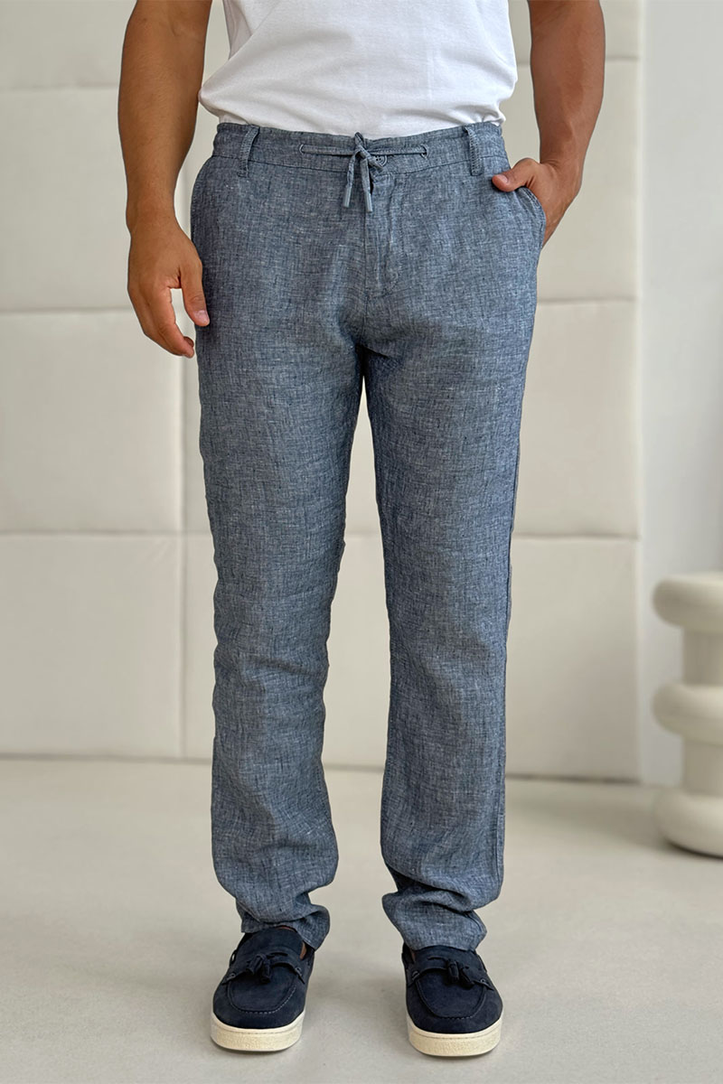 Loro Piana Льняные штаны синего цвета 