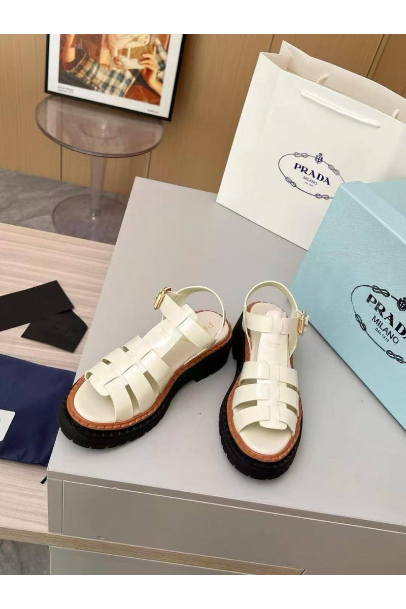 Prada Женские кожаные сандалии на платформе Fisherman