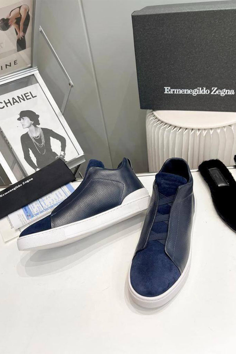 Zegna Кроссовки с мехом Triple Stitch high-top - Navy