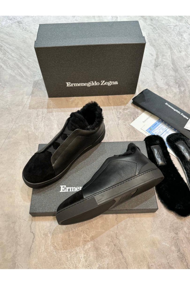 Zegna Кроссовки с мехом Triple Stitch