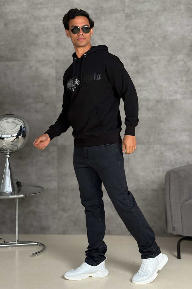 Palm Angels Чёрное худи rhinestone-embellished logo print 