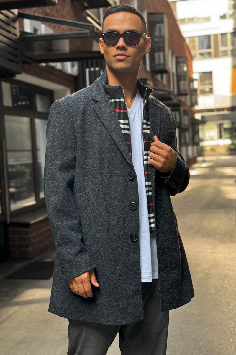 Burberry Тёмно-серое мужское пальто London England logo-embroidered