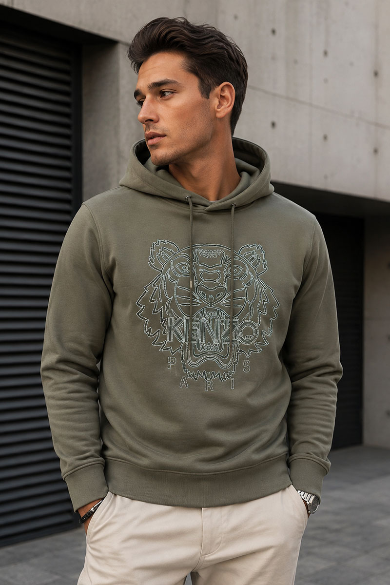 Kenzo Зелёное худи Tiger Head embroidered