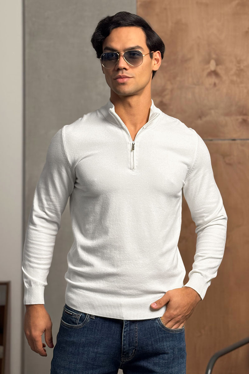 Loro Piana Белый джемпер Zip Neck