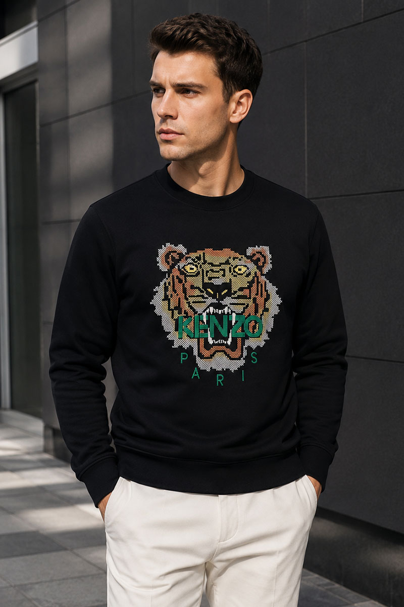 Kenzo Чёрный свитшот Tiger logo-embroidered drawstring