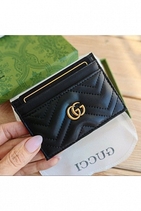 Кожаный чёрный кардхолдер GG logo-plaque 10x7 см - Black