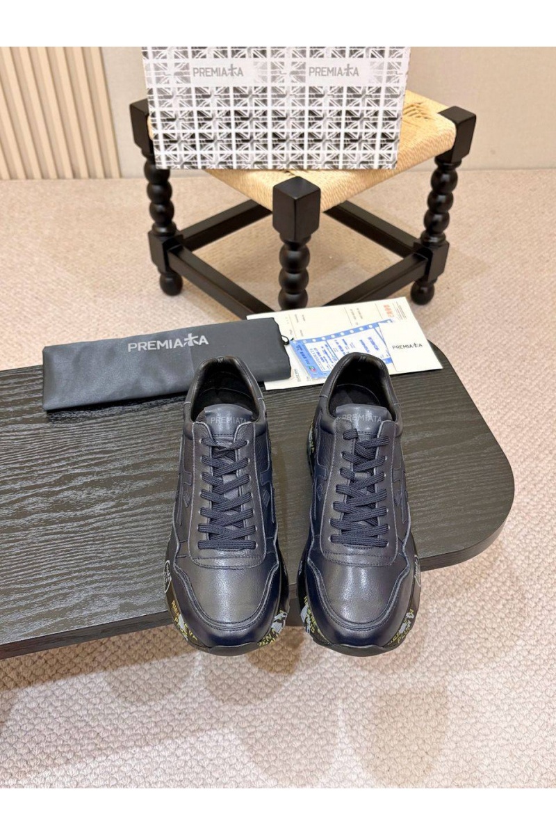 Premiata Синие кожаные кроссовки Mick
